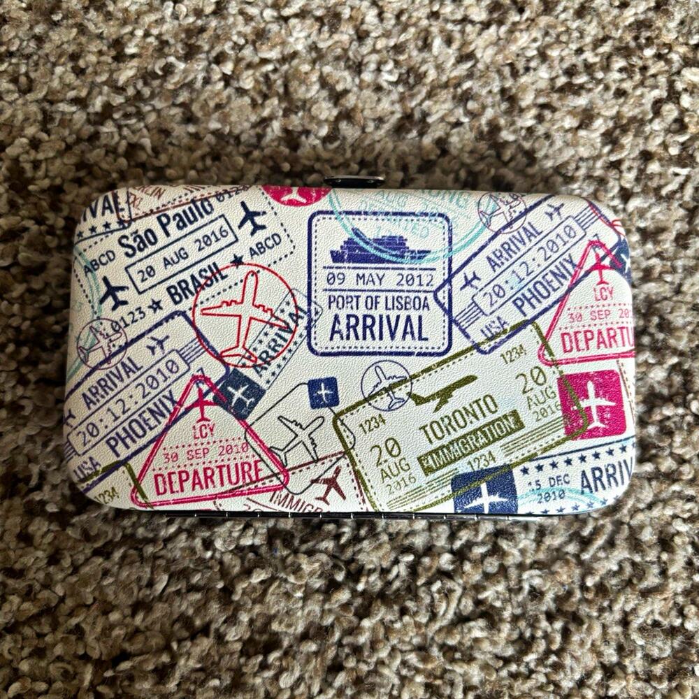 Travel Stamp Print metal makeup Case, Multicolor, Hinged, Travel Size